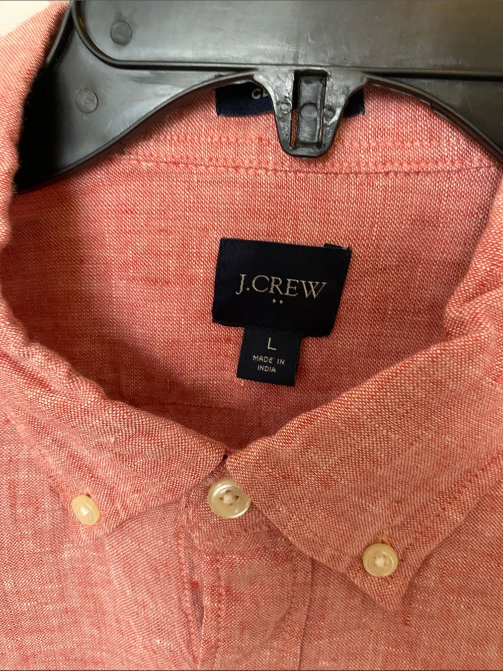 J. Crew Men's Coral Button-Down Linen Shirt - Picture 2 of 2